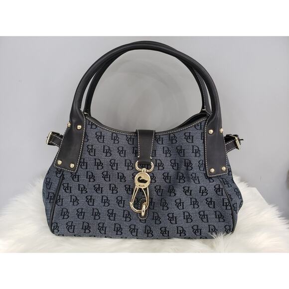 Dark Blue Black‎ DOONEY & Bourke Signature Logo Lock Handbag Large Purse Bag - Picture 1 of 9